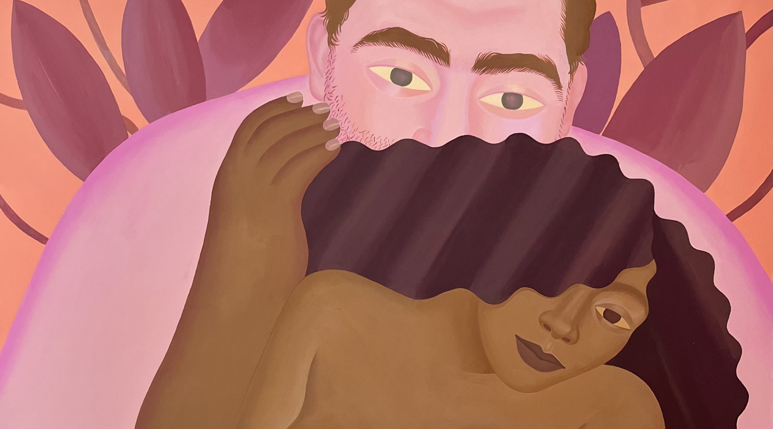 Detail of ‘Babe, it’s not time for romance’ — acrylic on canvas by Harita Asumani, 2022