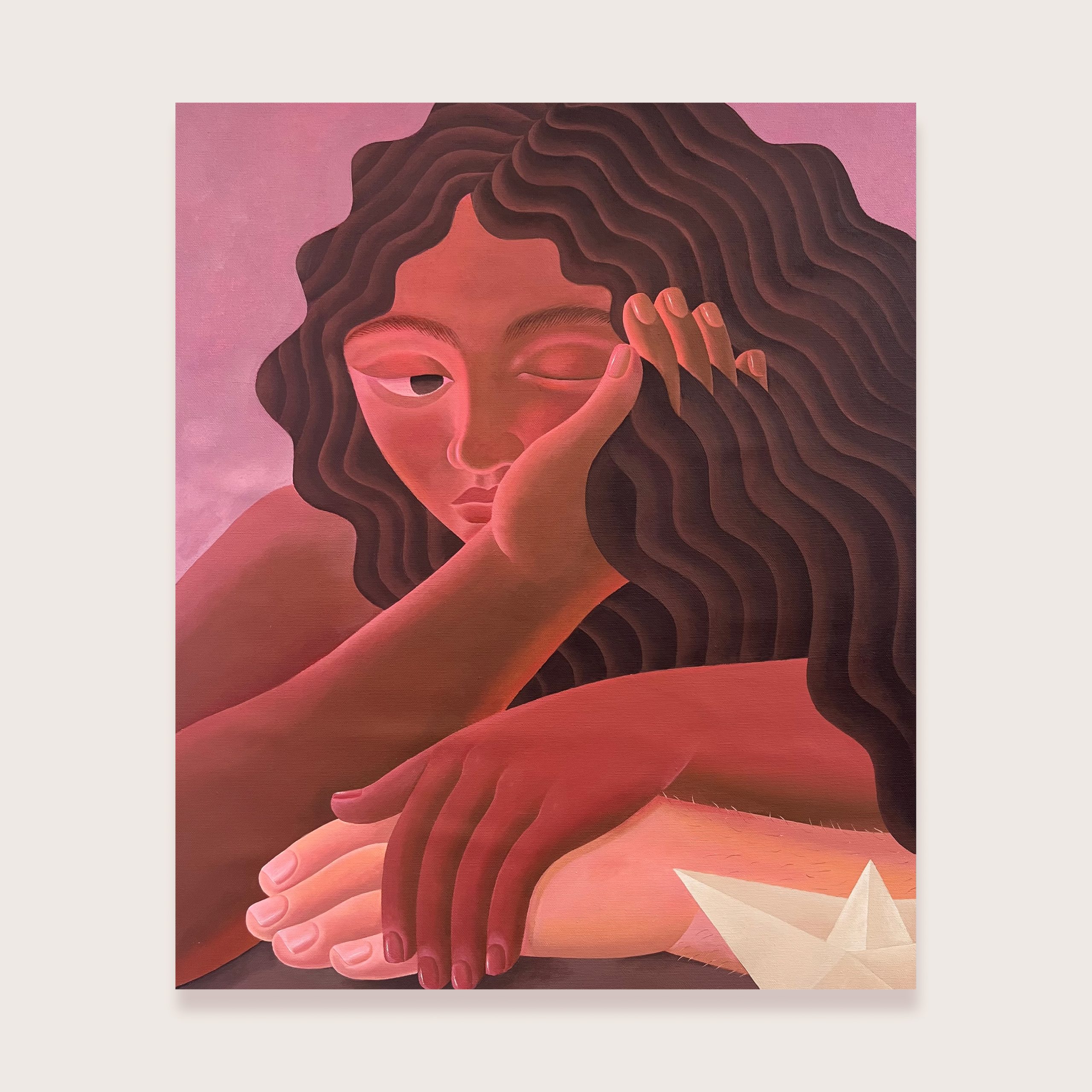 ‘She has a big ship in her eyes’ — acrylic on canvas, 50 × 60 cm, 2026, by Harita Asumani
